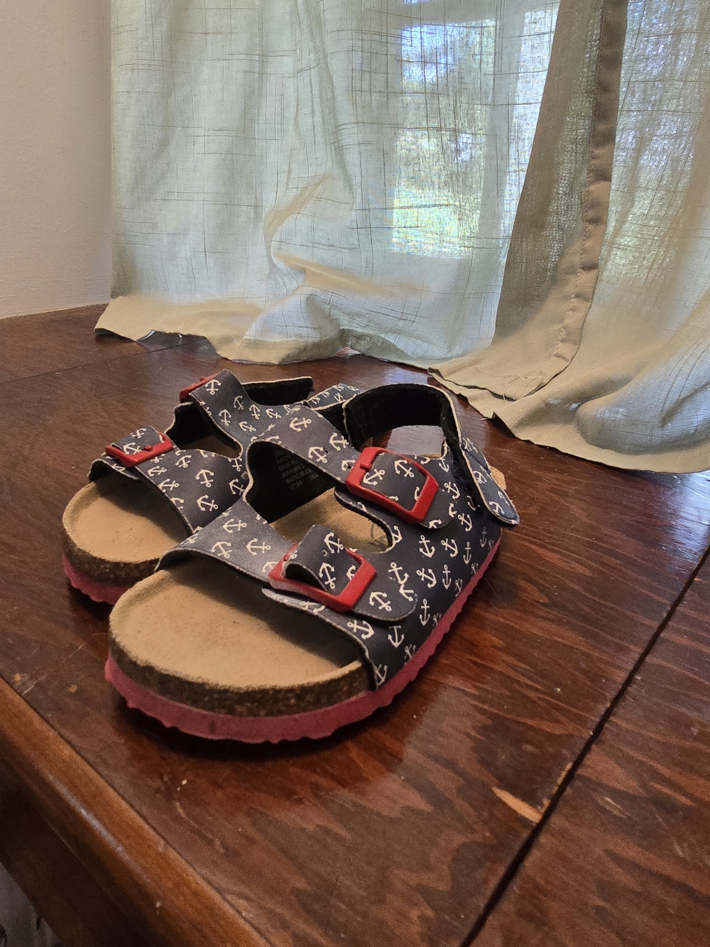 Kids Navy Anchor Print Sandals with Red Accents